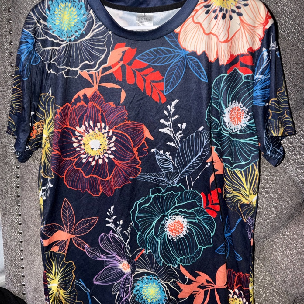 Navy Floral Print Short Sleeve Tee